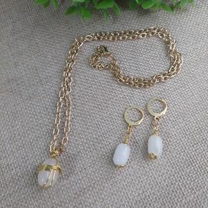 Wired Rose Quartz Set Handcrafted Gold Details Earrings and Necklace NWOT